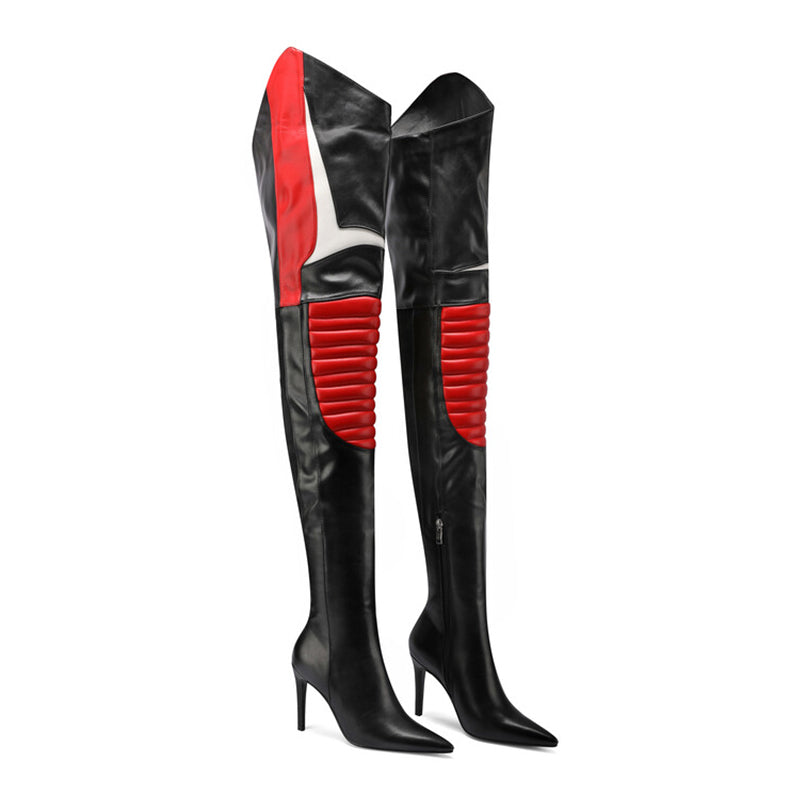 Large pointed over knee long boots thick heeled high leg knight boots