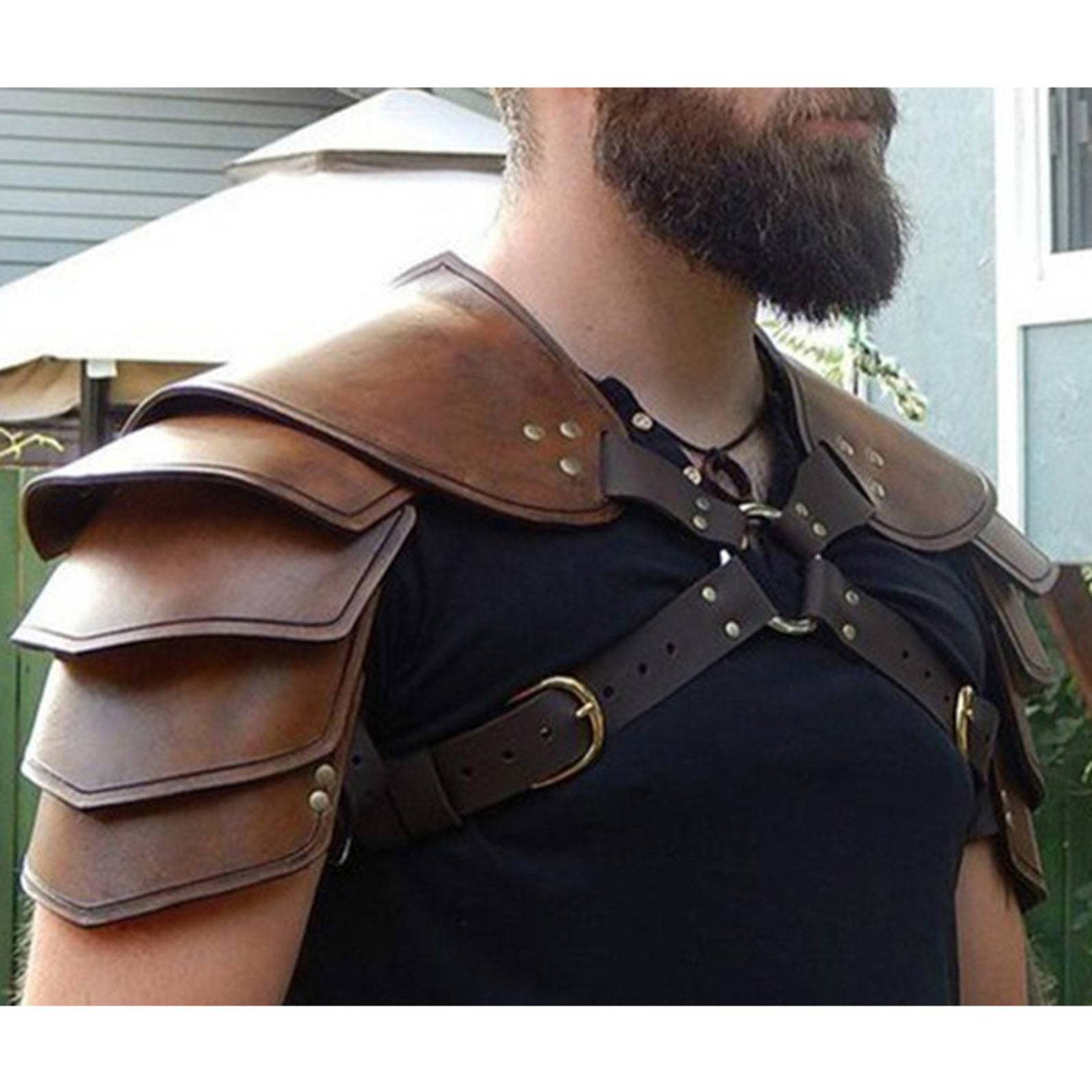 Medieval Vintage Viking Multi layered Leather Riveted Shoulder Armor in Europe and America