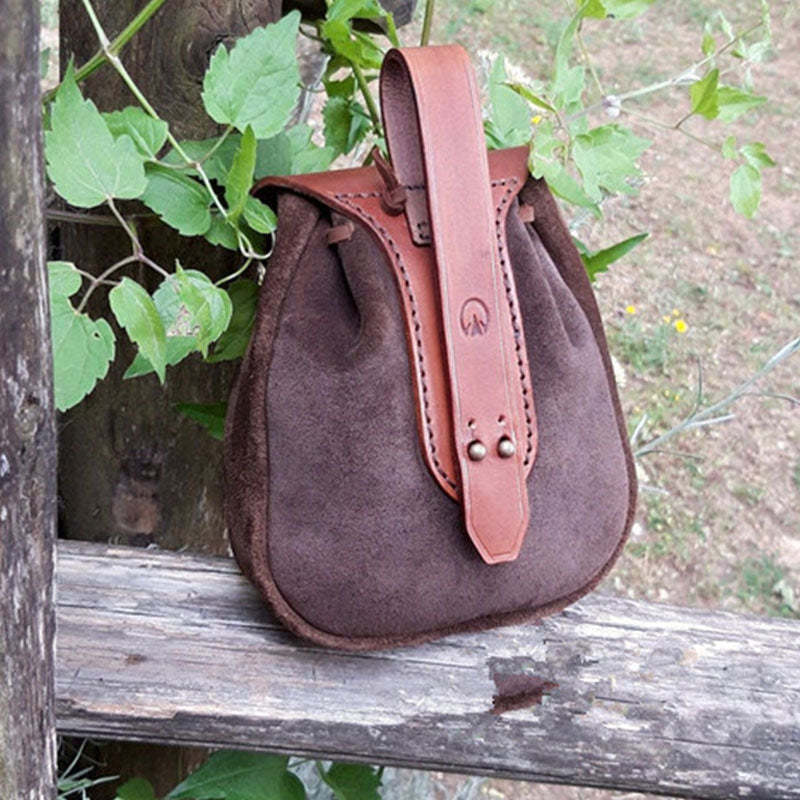 European New Vintage Medieval Leather Outdoor Waist Bag Drawstring Waist Wrap