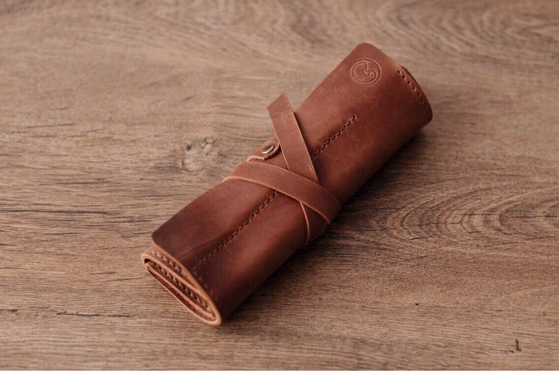 Storage Leather Roll Leather pencil Roll Leather tool roll box Paint brush holder Craft tool roll pencil pack