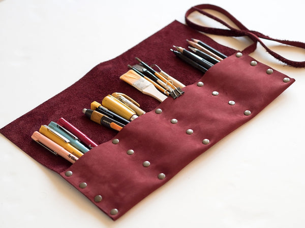 Leather pencil roll brush holder Artist Travel Roll box Tool organizer box Pencil case