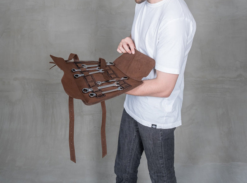 Leather tool roll bag box Craft tool Roll Pencil brush Package Storage bag wrench roll leather roll
