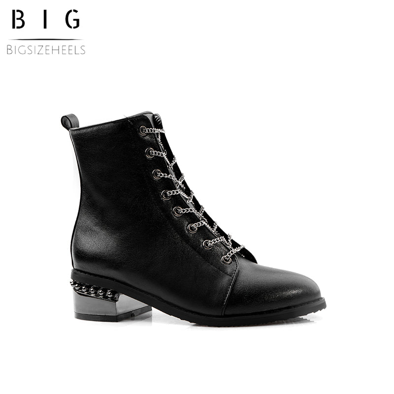 Bigsizeheels Round toe flat side zipper Martin boots - Black freeshipping - bigsizeheel®-size5-size15 -All Plus Sizes Available!