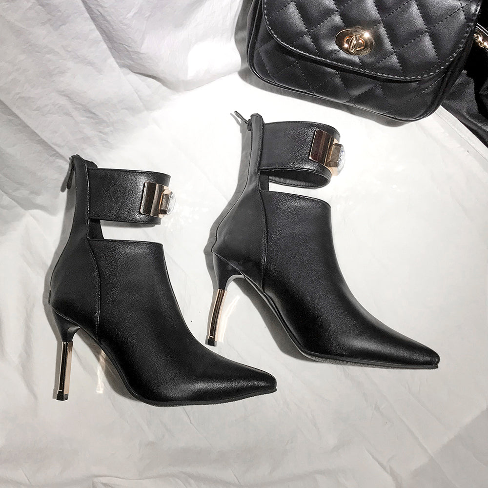 Bigsizeheels Fashion sexy pointed rhinestone ankle boots - Black freeshipping - bigsizeheel®-size5-size15 -All Plus Sizes Available!
