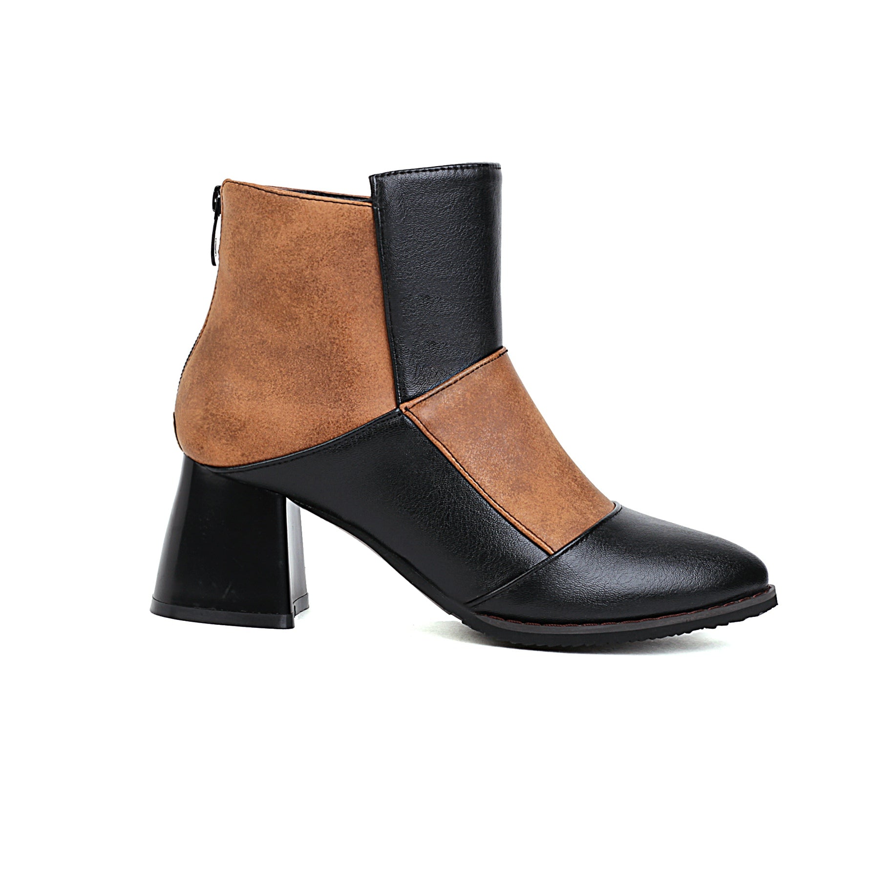 Bigsizeheels Retro thick heel Ankle Boots - Brown freeshipping - bigsizeheel®-size5-size15 -All Plus Sizes Available!