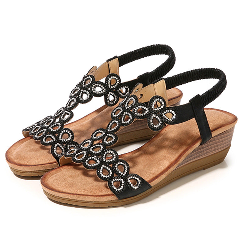 Bigsizeheels Rhinestone Boho Wedge Sandals