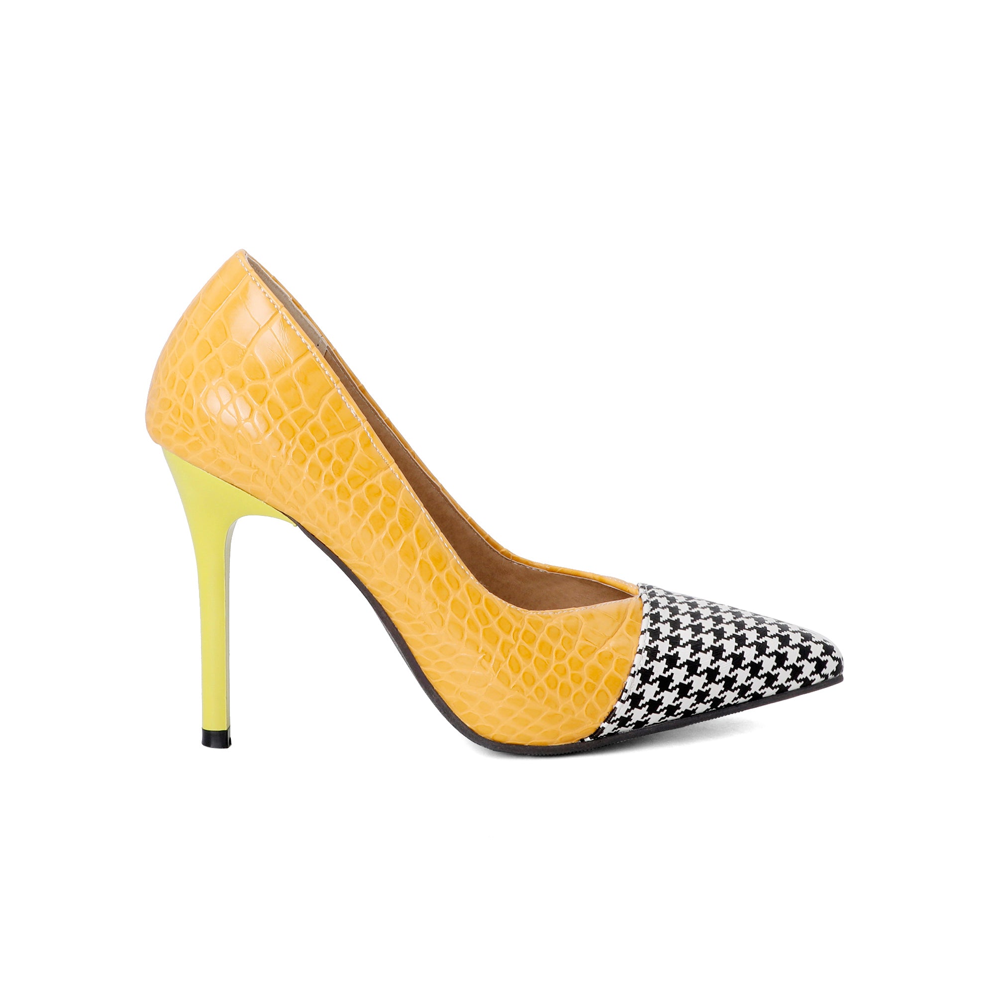 Bigsizeheels Houndstooth spliced pointy heels - yellow freeshipping - bigsizeheel®-size5-size15 -All Plus Sizes Available!
