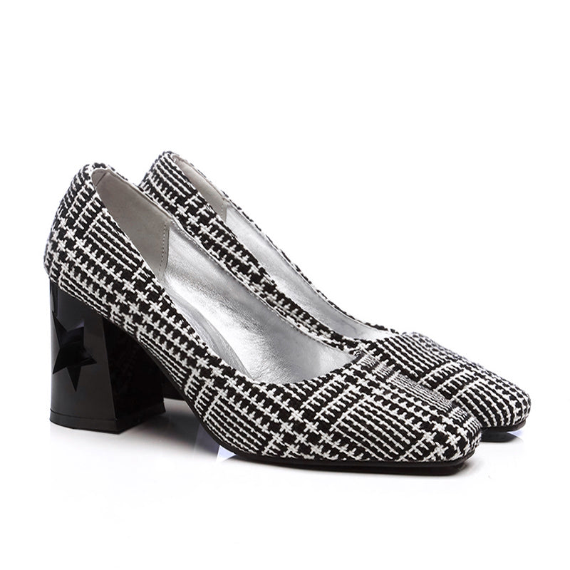 Bigsizeheels Contracted square head thick heel low help shoe - Lattice freeshipping - bigsizeheel®-size5-size15 -All Plus Sizes Available!