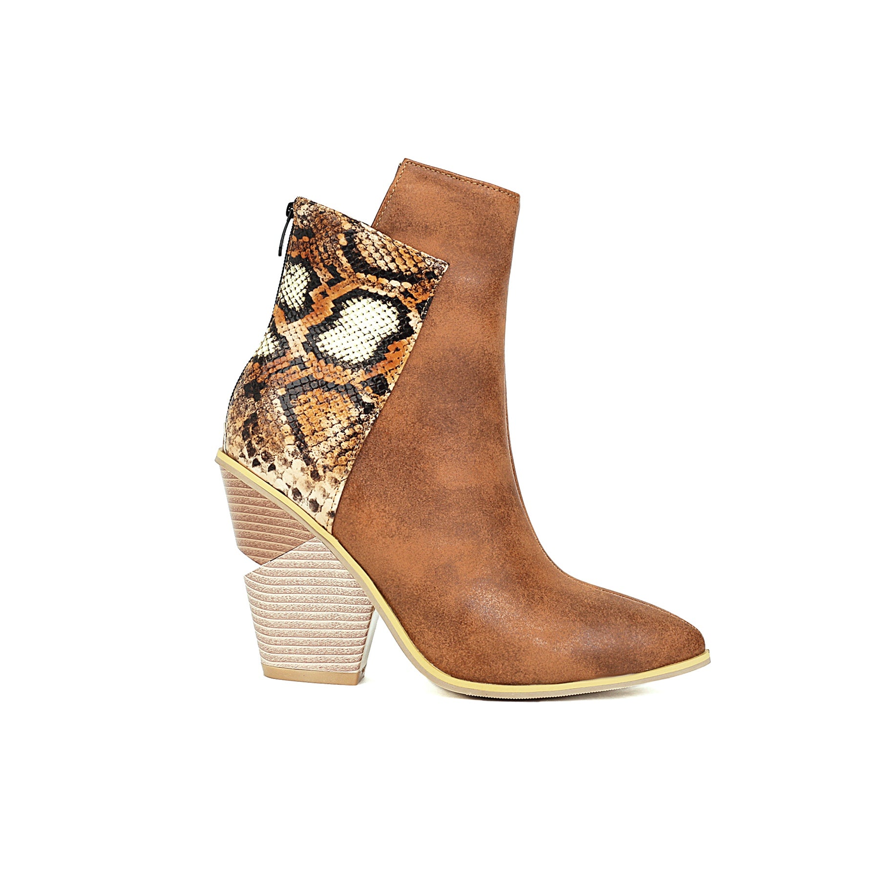 Bigsizeheels Pointed snakeskin print boots - Brown freeshipping - bigsizeheel®-size5-size15 -All Plus Sizes Available!