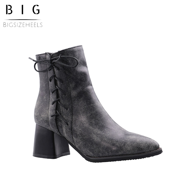 Bigsizeheels Trendy Chunky Heel Side Zipper Pointed Toe Casual Boots - Gray freeshipping - bigsizeheel®-size5-size15 -All Plus Sizes Available!