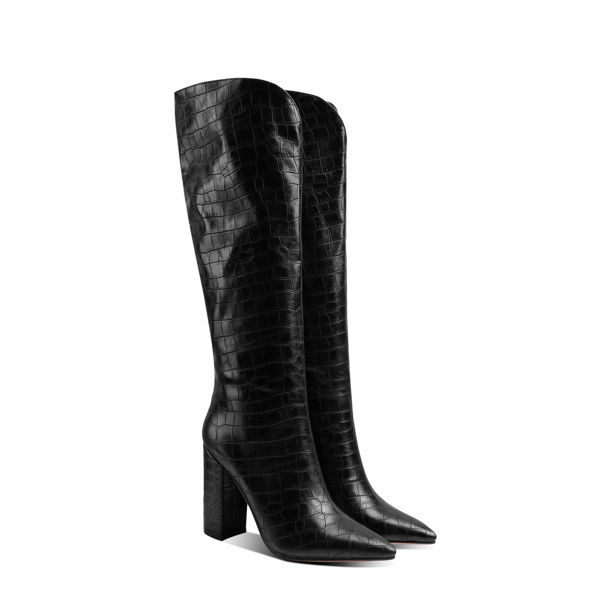 Bigsizeheels Pointed toe vintage big stone pattern boots - Black freeshipping - bigsizeheel®-size5-size15 -All Plus Sizes Available!
