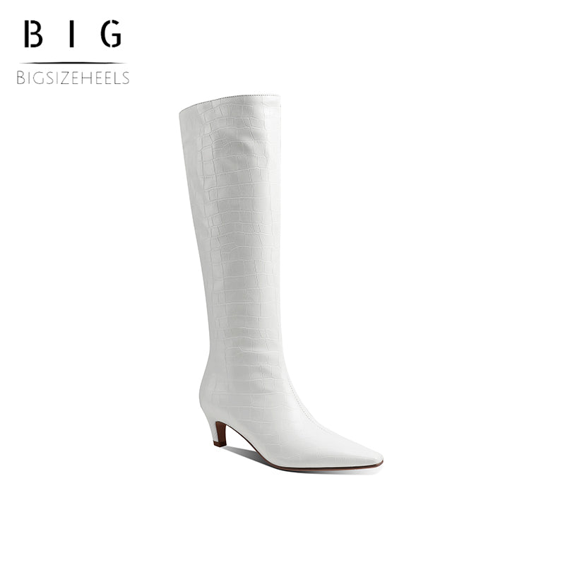 Bigsizeheels Square toe low heel boots- White freeshipping - bigsizeheel®-size5-size15 -All Plus Sizes Available!