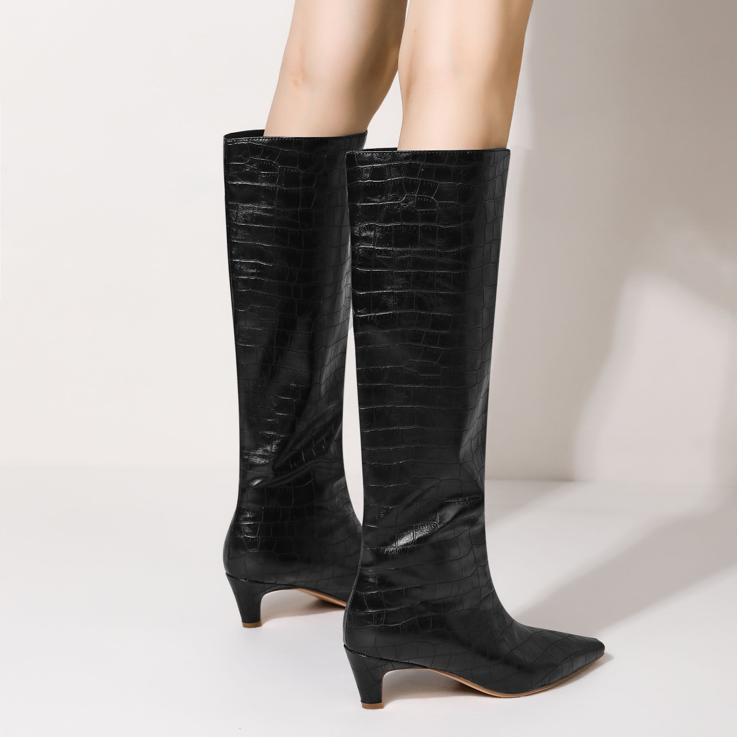 Bigsizeheels Square toe low heel boots- Black freeshipping - bigsizeheel®-size5-size15 -All Plus Sizes Available!