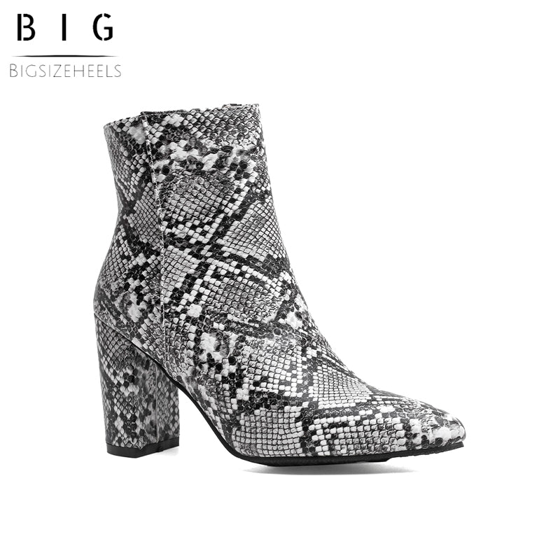 Bigsizeheels Vintage round toe python print short boots - Gray freeshipping - bigsizeheel®-size5-size15 -All Plus Sizes Available!