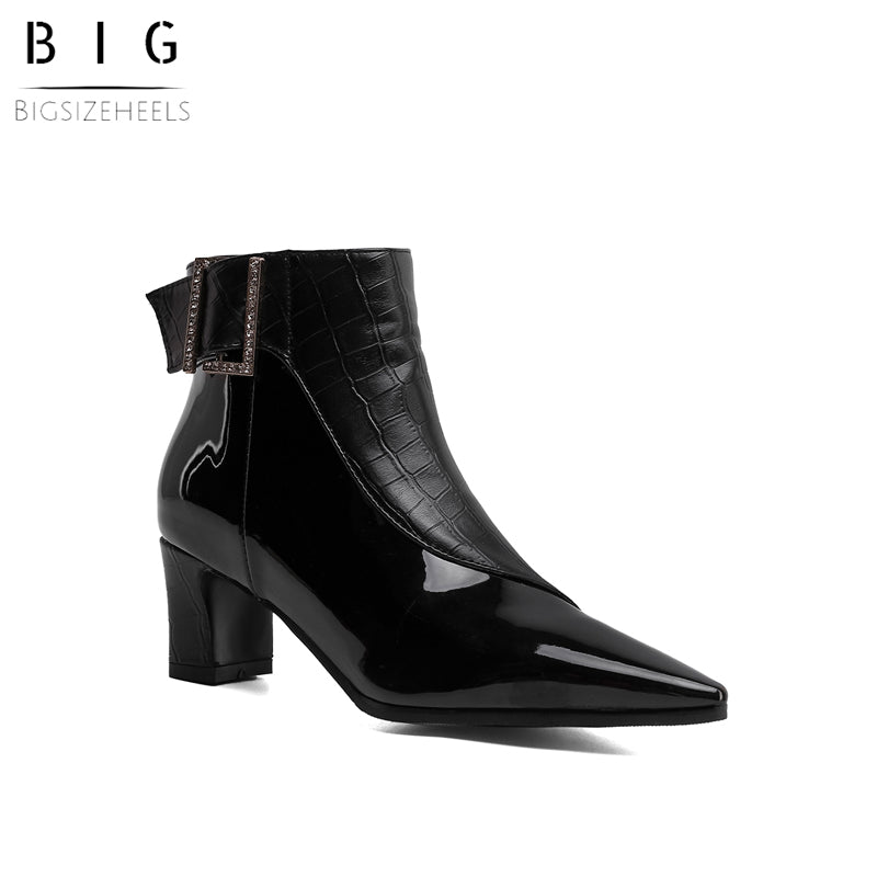 Bigsizeheels Patent leather pointed-toe party boots - Black freeshipping - bigsizeheel®-size5-size15 -All Plus Sizes Available!