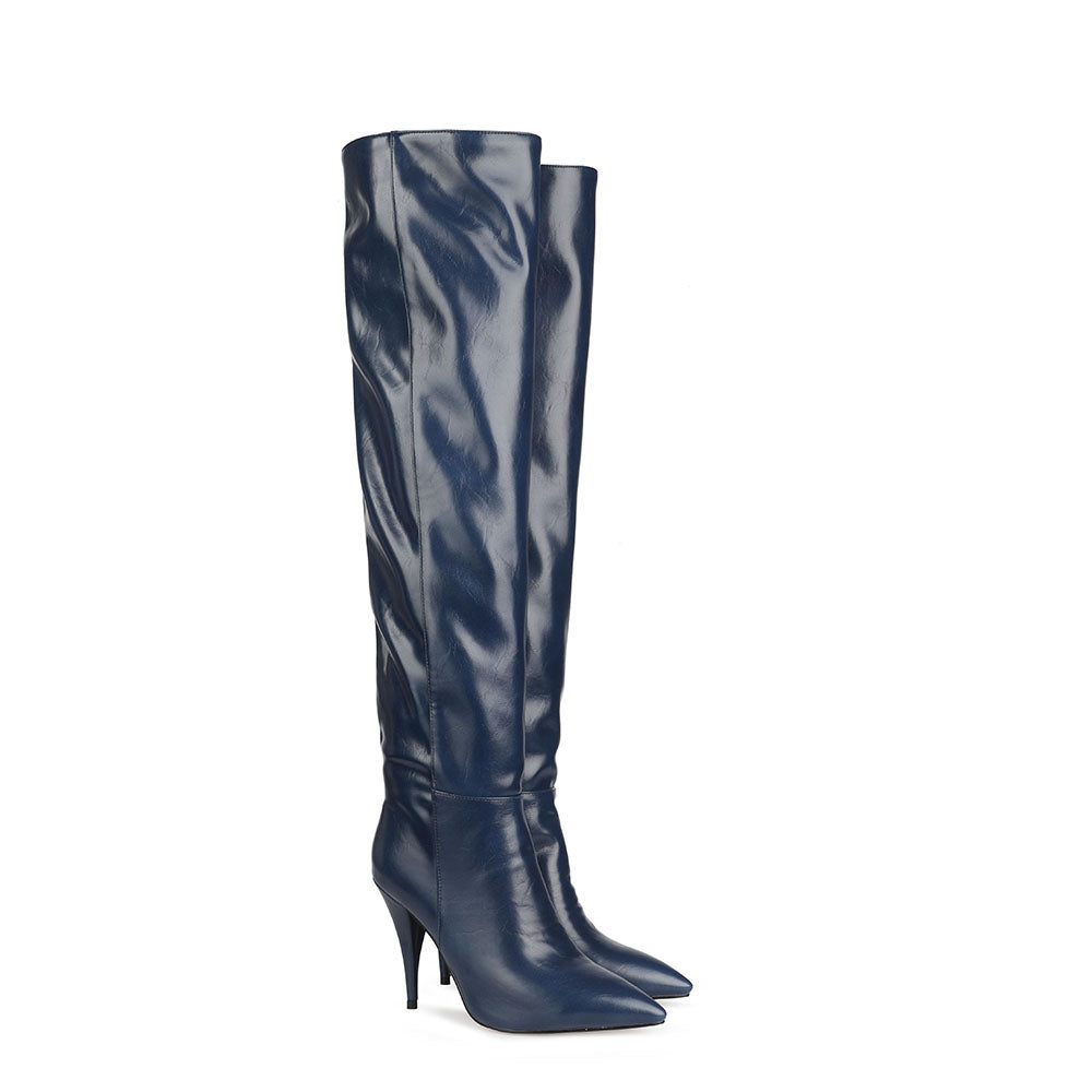 Bigsizeheels Super soft fabric tapered heel boots - Blue freeshipping - bigsizeheel®-size5-size15 -All Plus Sizes Available!