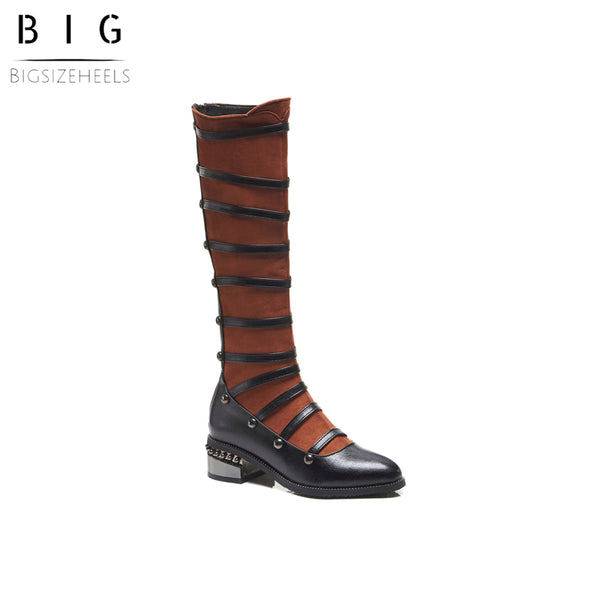 Bigsizeheels Punk strap rap knee boots - Brown freeshipping - bigsizeheel®-size5-size15 -All Plus Sizes Available!