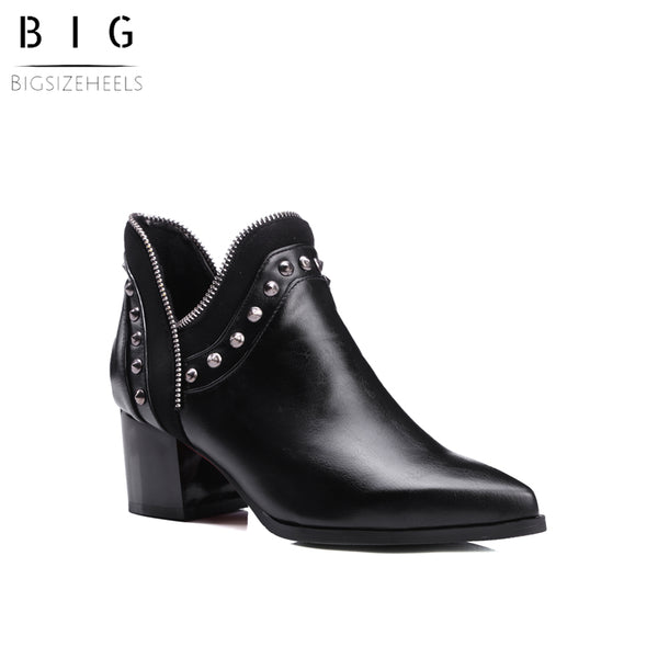 Bigsizeheels Vintage riveted ankle boots with pointed toes - Black freeshipping - bigsizeheel®-size5-size15 -All Plus Sizes Available!