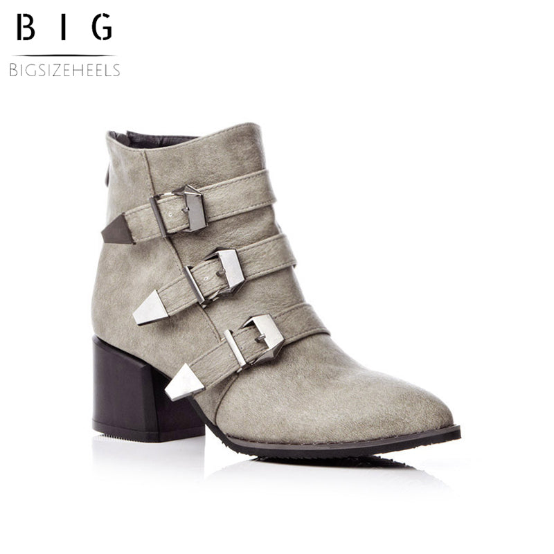 Bigsizeheels American western leather ankle boots with pointed toes and thick heels - Gray freeshipping - bigsizeheel®-size5-size15 -All Plus Sizes Available!
