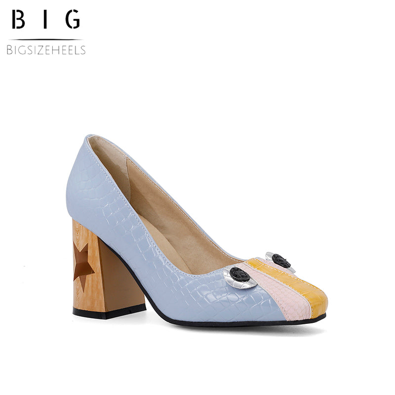 Bigsizeheels Cute cartoon thick heel women's casual shoes - Blue freeshipping - bigsizeheel®-size5-size15 -All Plus Sizes Available!