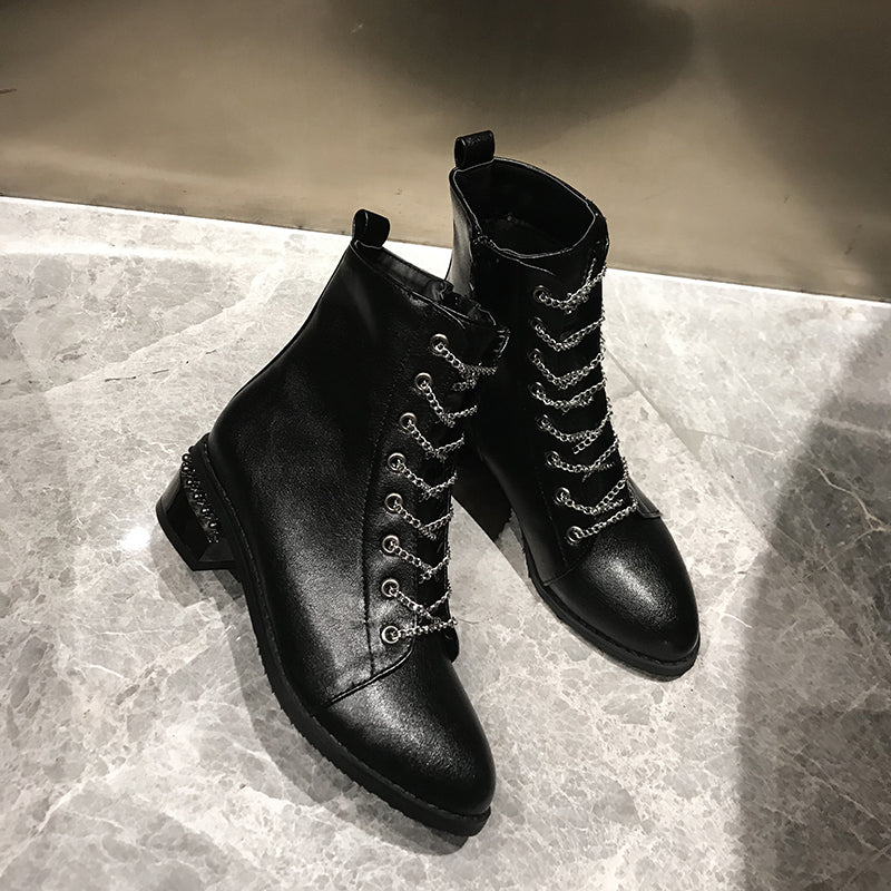 Bigsizeheels Round toe flat side zipper Martin boots - Black freeshipping - bigsizeheel®-size5-size15 -All Plus Sizes Available!
