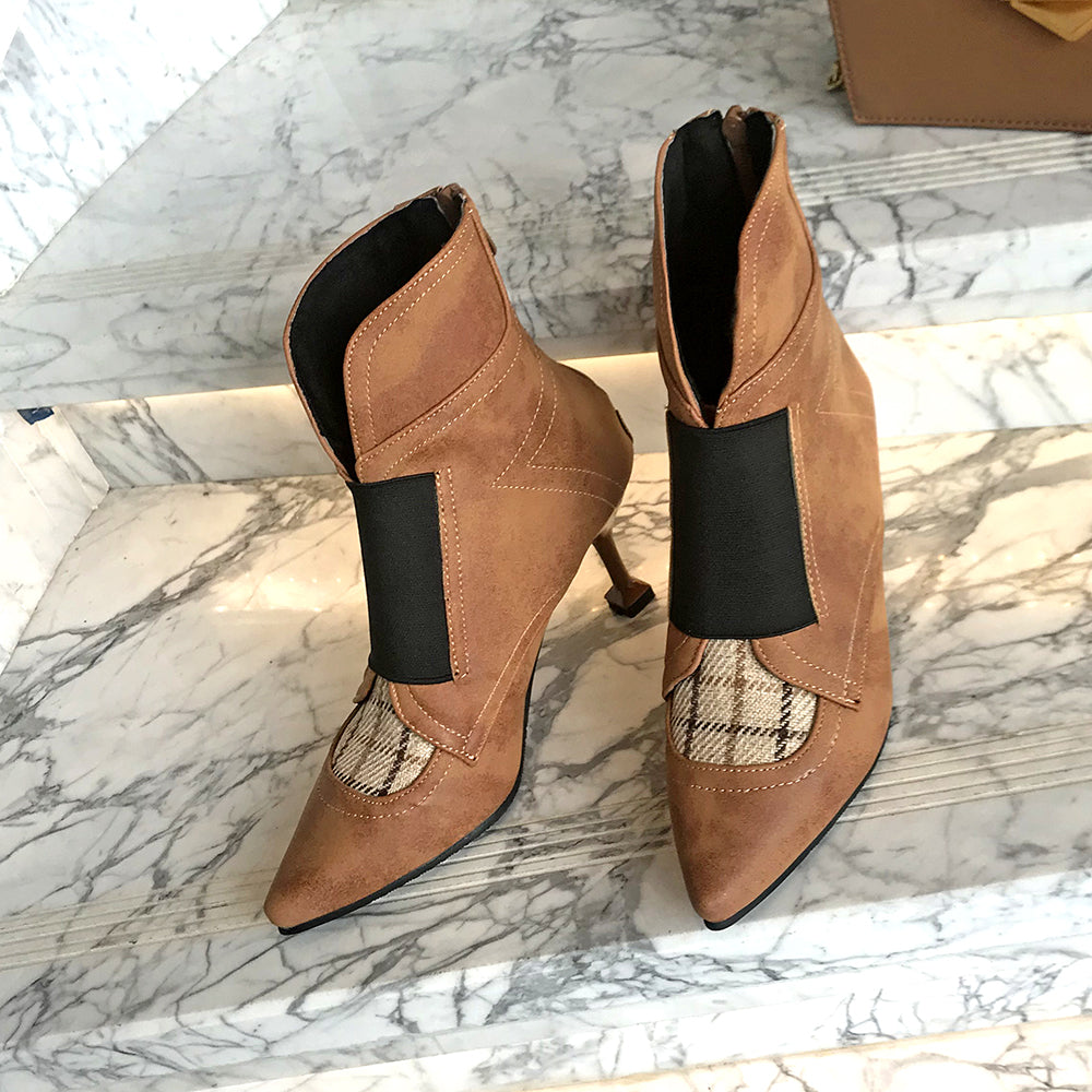 Bigsizeheels Sexy ankle boots with pointed horseshoe heels - Brown freeshipping - bigsizeheel®-size5-size15 -All Plus Sizes Available!