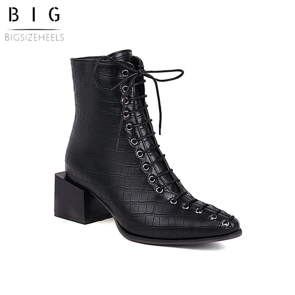 Bigsizeheels Calfskin lace-up Martin boots - Black freeshipping - bigsizeheel®-size5-size15 -All Plus Sizes Available!