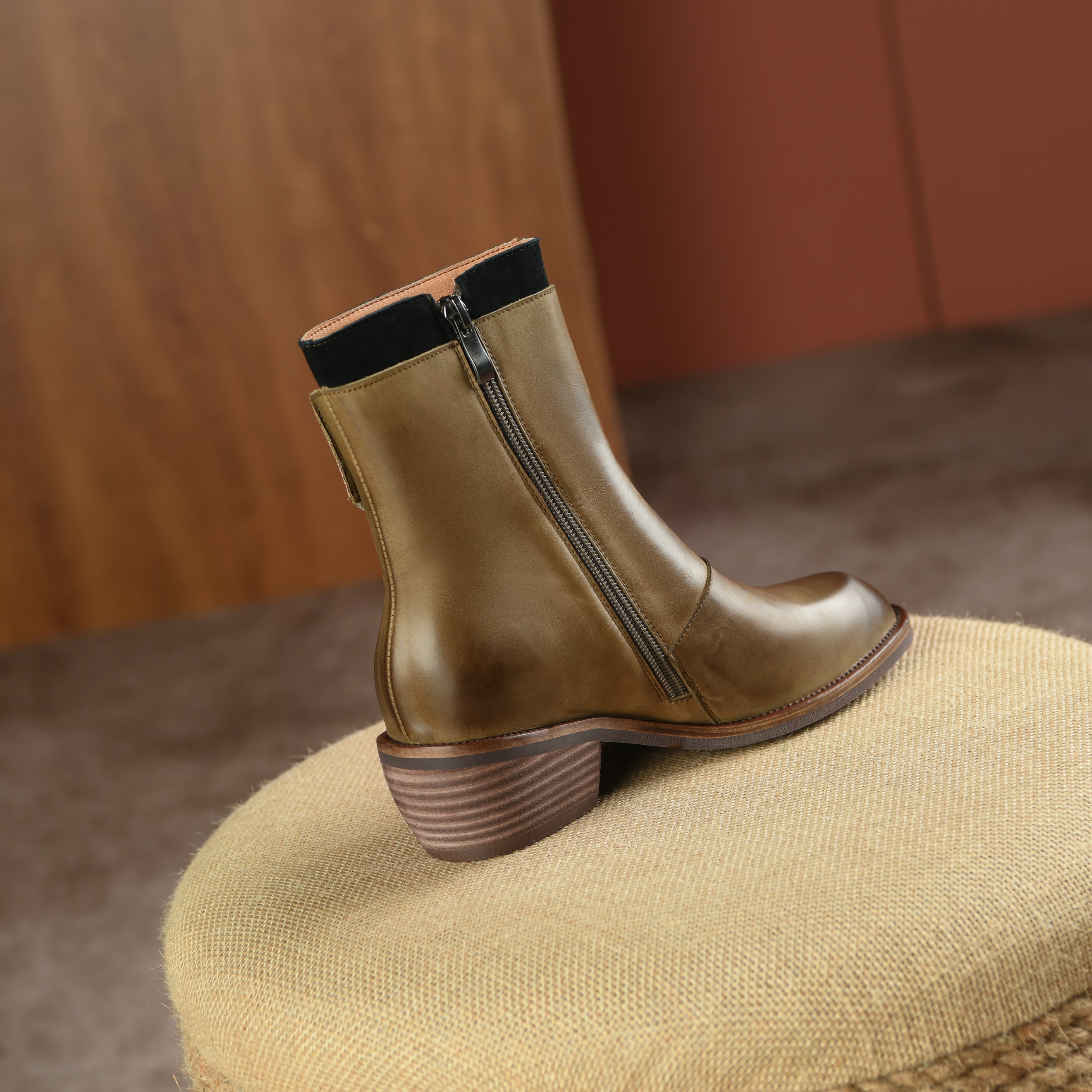 Bigsizeheels Polished round toe retro short boots - Green freeshipping - bigsizeheel®-size5-size15 -All Plus Sizes Available!