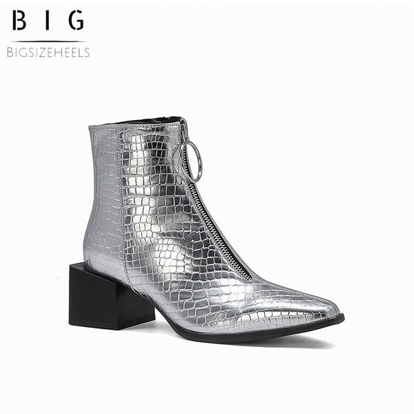 Bigsizeheels Metal circle fashion ankle boots - Silver freeshipping - bigsizeheel®-size5-size15 -All Plus Sizes Available!