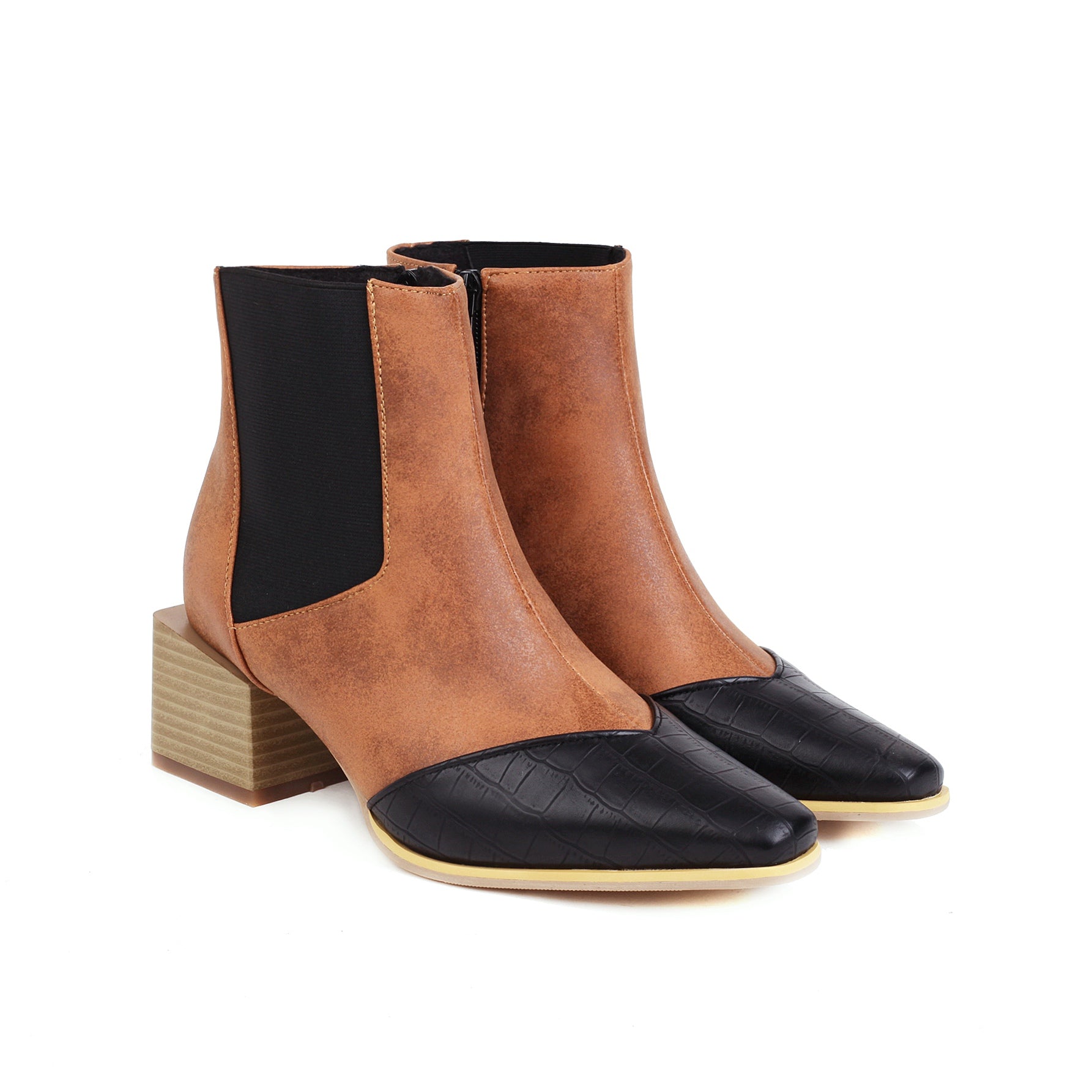 Bigsizeheels Elastic square heel ankle boots - Dark brown freeshipping - bigsizeheel®-size5-size15 -All Plus Sizes Available!