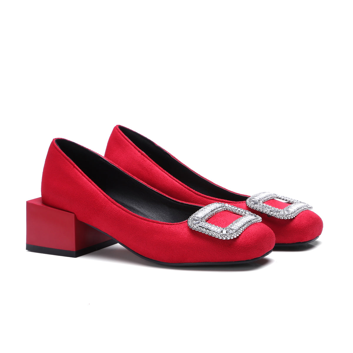 Bigsizeheels Women's square toe suede platform shoes - Red freeshipping - bigsizeheel®-size5-size15 -All Plus Sizes Available!