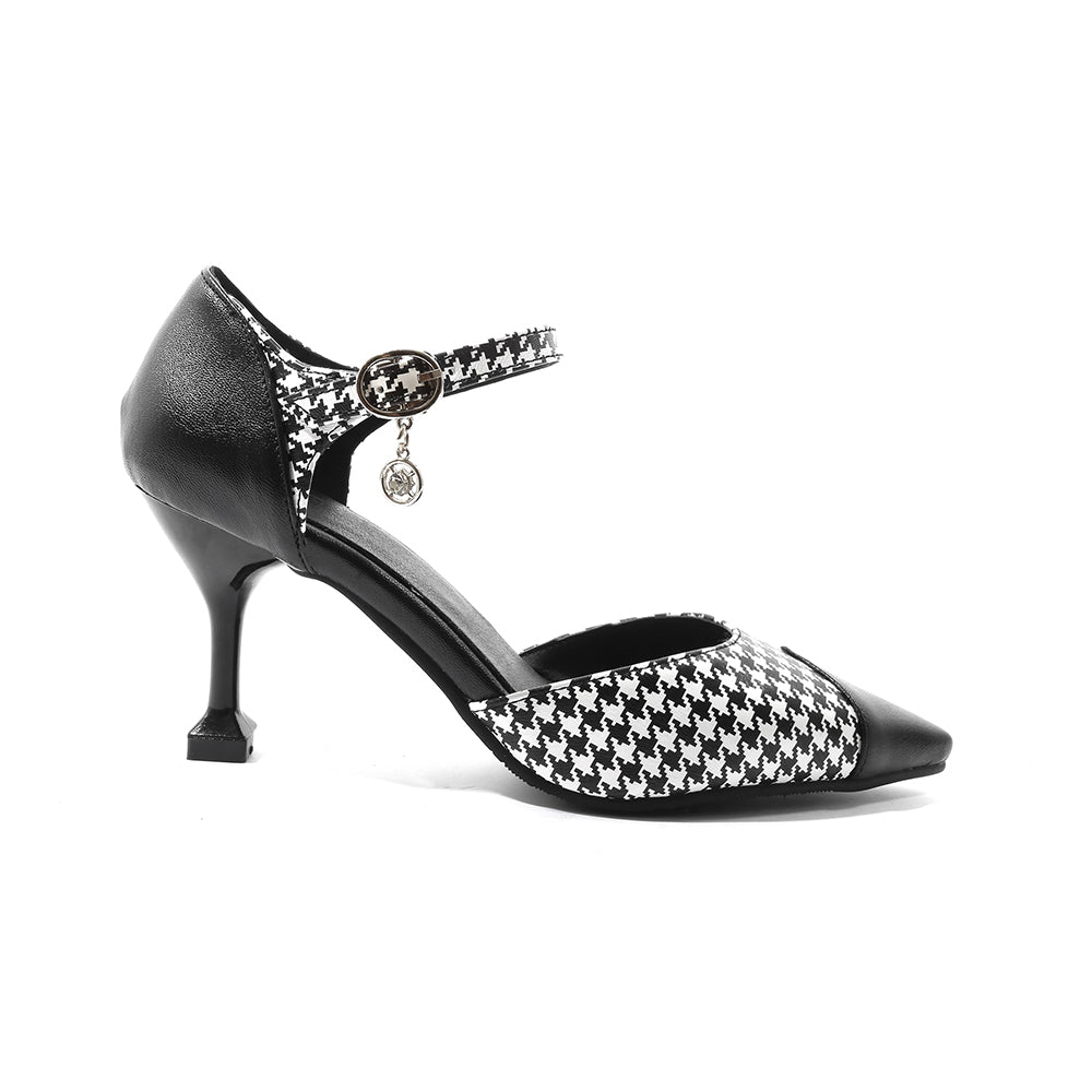 Bigsizeheels Stiletto Heel Nuede Zipper Hollow Sandals - Black/White freeshipping - bigsizeheel®-size5-size15 -All Plus Sizes Available!