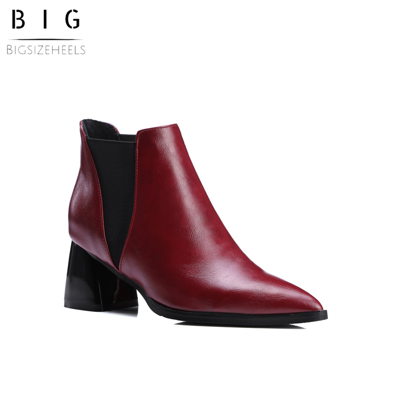 Bigsizeheels Mio magazine slip-on ankle boots with pointed toes - Red freeshipping - bigsizeheel®-size5-size15 -All Plus Sizes Available!