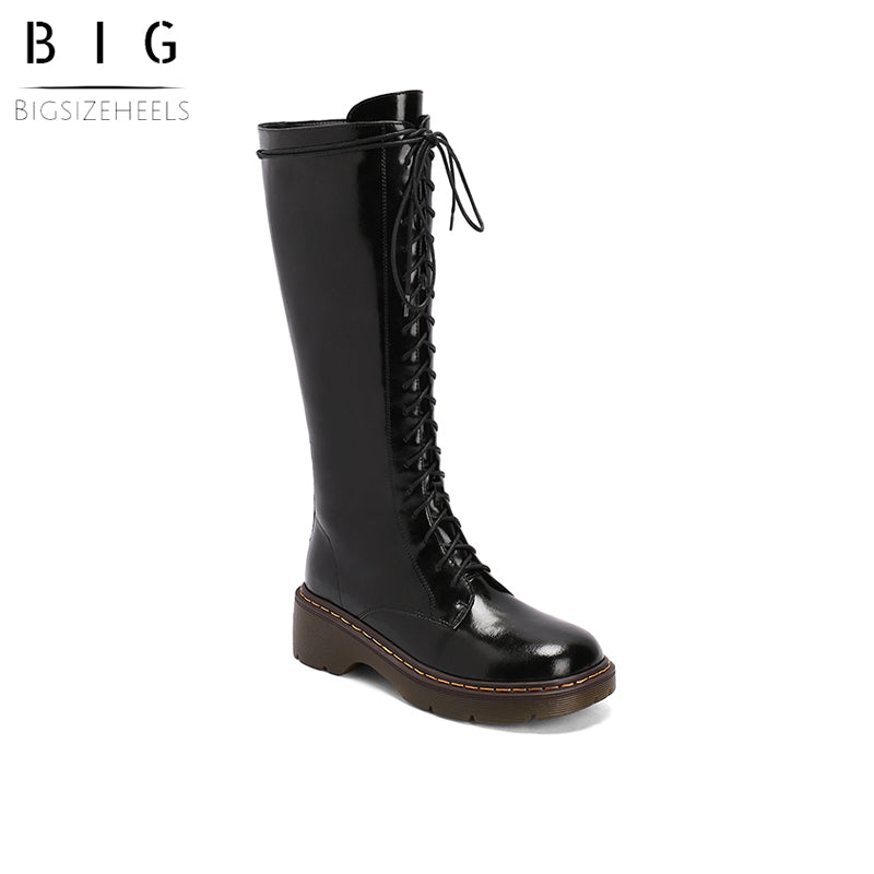 Bigsizeheels Horse oil leather + lamb hair stovepipe boots freeshipping - bigsizeheel®-size5-size15 -All Plus Sizes Available!