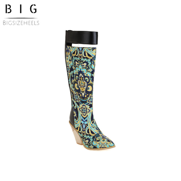 Bigsizeheels American folk wooden heel boots - Green freeshipping - bigsizeheel®-size5-size15 -All Plus Sizes Available!