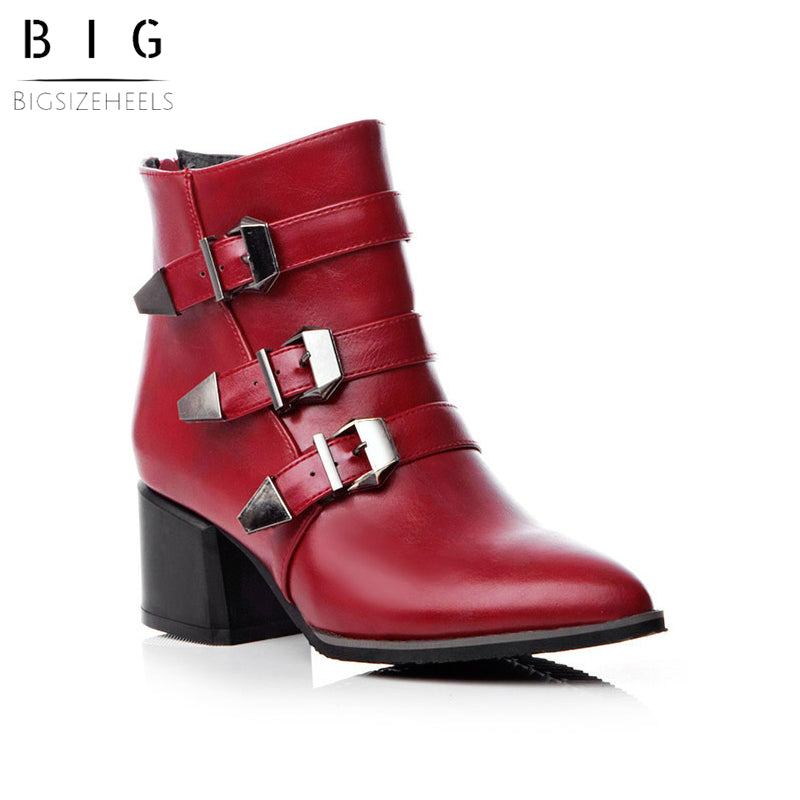 Bigsizeheels American western leather ankle boots with pointed toes and thick heels - Red freeshipping - bigsizeheel®-size5-size15 -All Plus Sizes Available!