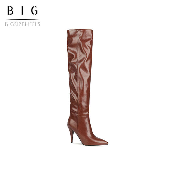 Bigsizeheels Super soft fabric tapered heel boots - Dark brown freeshipping - bigsizeheel®-size5-size15 -All Plus Sizes Available!
