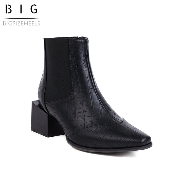 Bigsizeheels Elastic square heel ankle boots - Black freeshipping - bigsizeheel®-size5-size15 -All Plus Sizes Available!