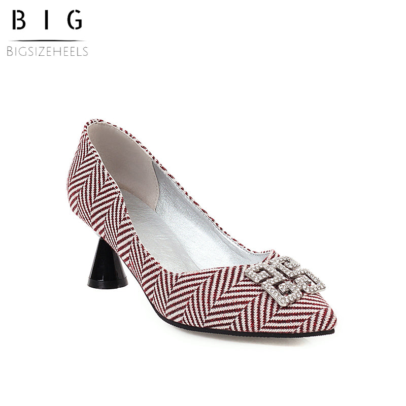 Bigsizeheels Houndstooth drill thick heel casual shoes - Red freeshipping - bigsizeheel®-size5-size15 -All Plus Sizes Available!