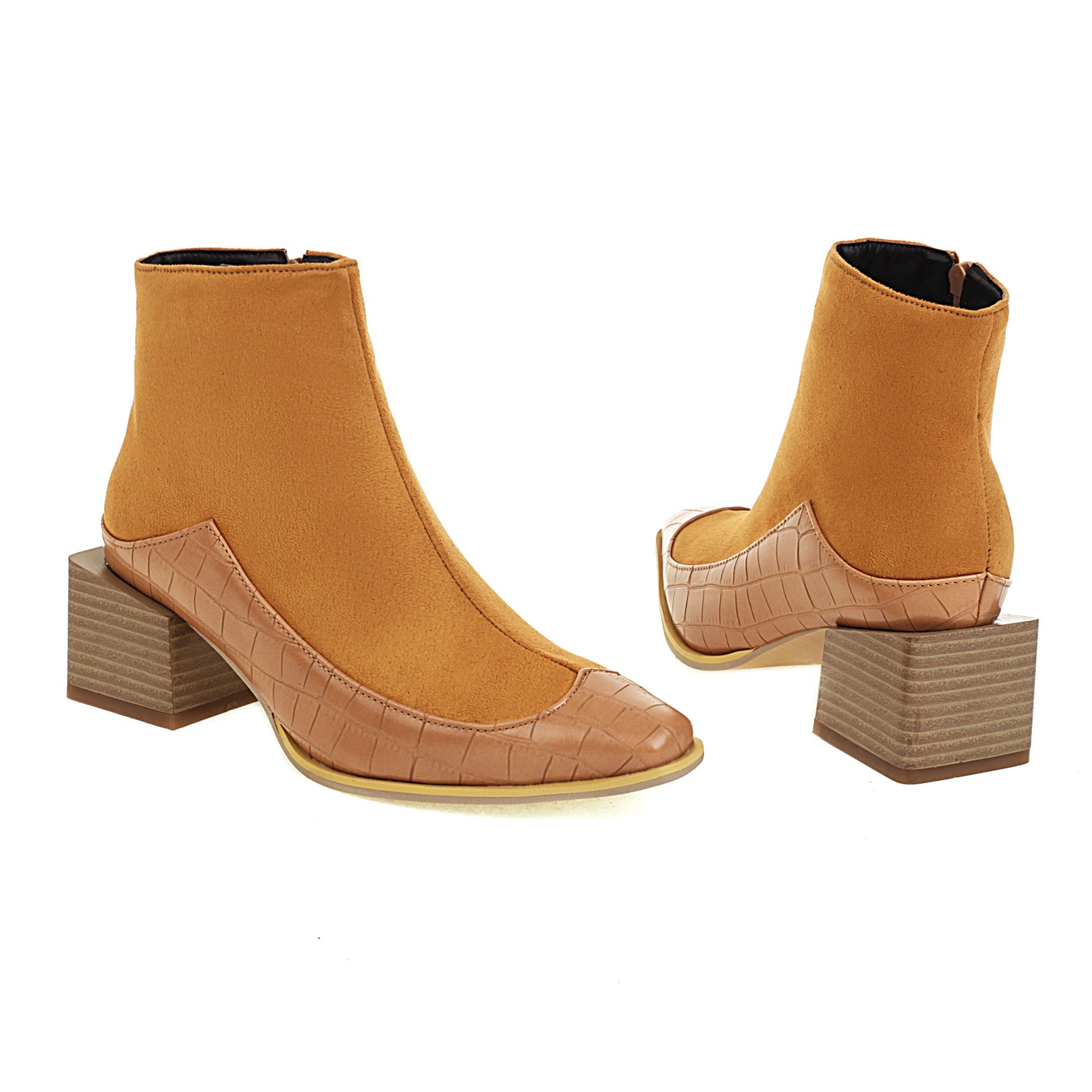 Bigsizeheels Stone pattern profiled heel ankle boots - Yellow freeshipping - bigsizeheel®-size5-size15 -All Plus Sizes Available!