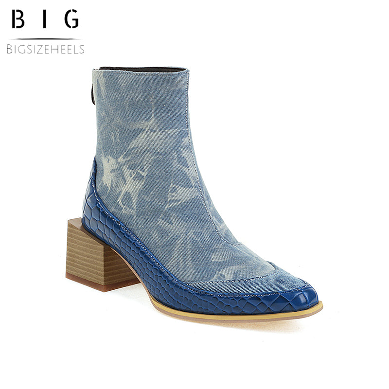 Bigsizeheels Square toe SIen back zipper ankle boots - Blue freeshipping - bigsizeheel®-size5-size15 -All Plus Sizes Available!