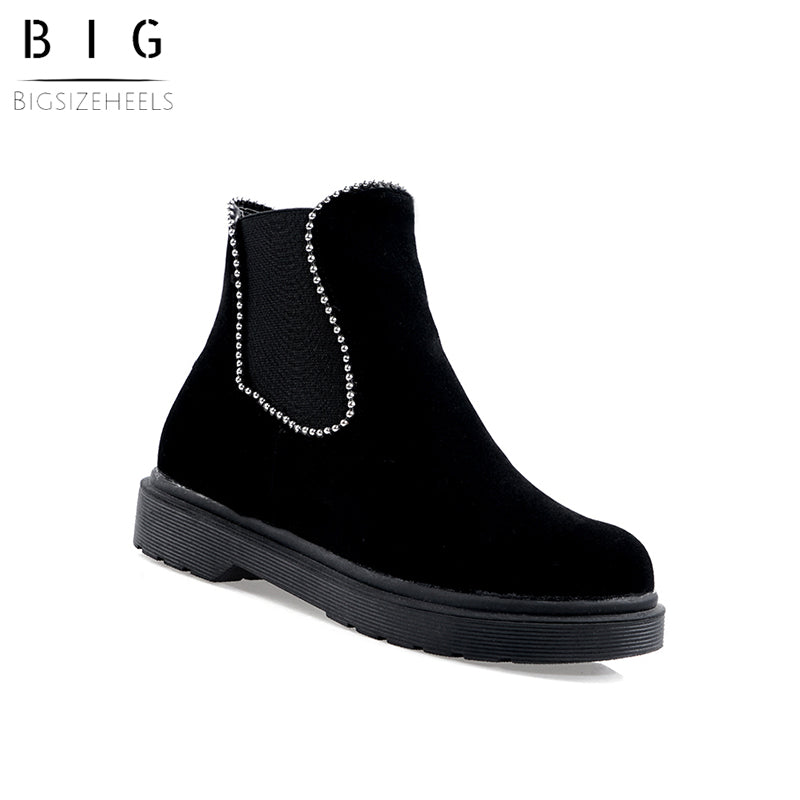 Bigsizeheels Thread Round Toe Slip-On Color Block Casual Boots - Black freeshipping - bigsizeheel®-size5-size15 -All Plus Sizes Available!