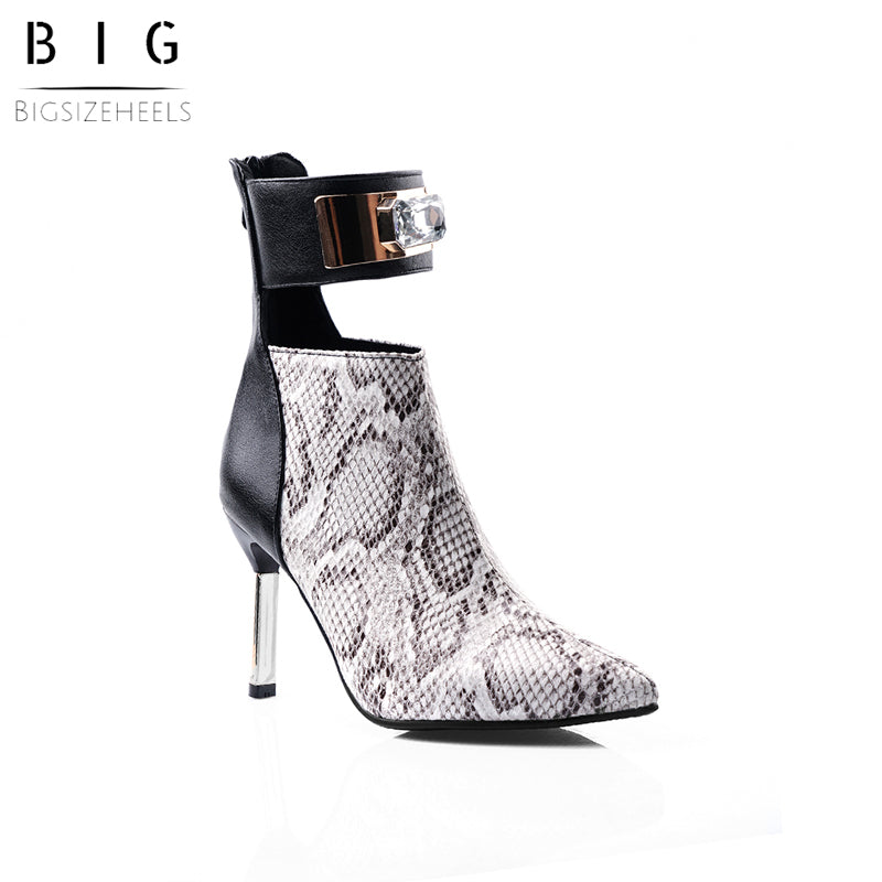 Bigsizeheels Fashion sexy pointed rhinestone ankle boots - Snakeskin freeshipping - bigsizeheel®-size5-size15 -All Plus Sizes Available!