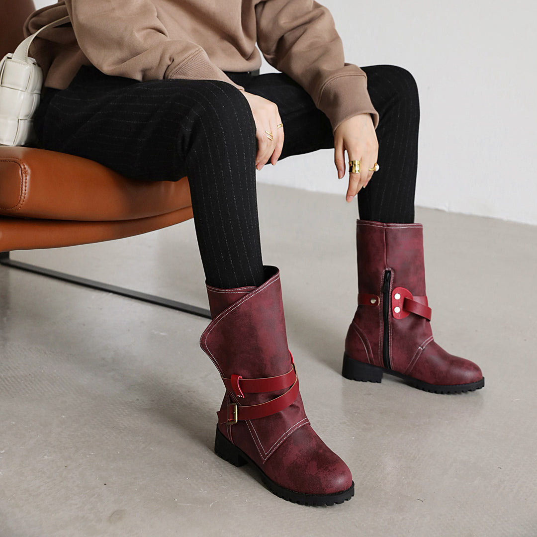 Bigsizeheels Metallic embellished low-heel women's boots - Red freeshipping - bigsizeheel®-size5-size15 -All Plus Sizes Available!