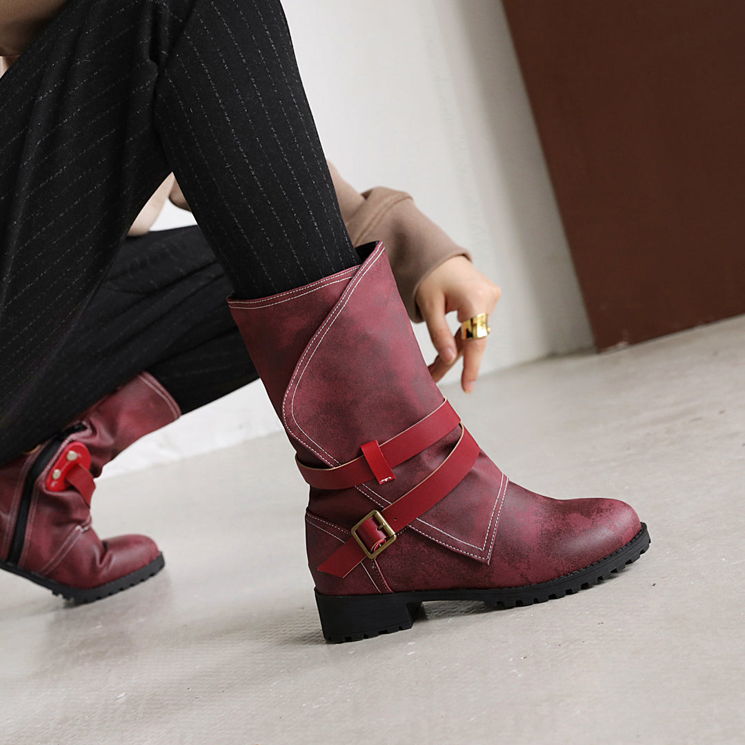 Bigsizeheels Metallic embellished low-heel women's boots - Red freeshipping - bigsizeheel®-size5-size15 -All Plus Sizes Available!