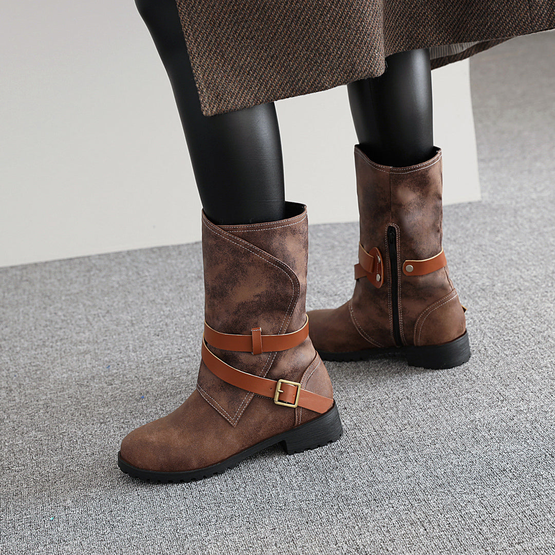 Bigsizeheels Metallic embellished low-heel women's boots - Brown freeshipping - bigsizeheel®-size5-size15 -All Plus Sizes Available!
