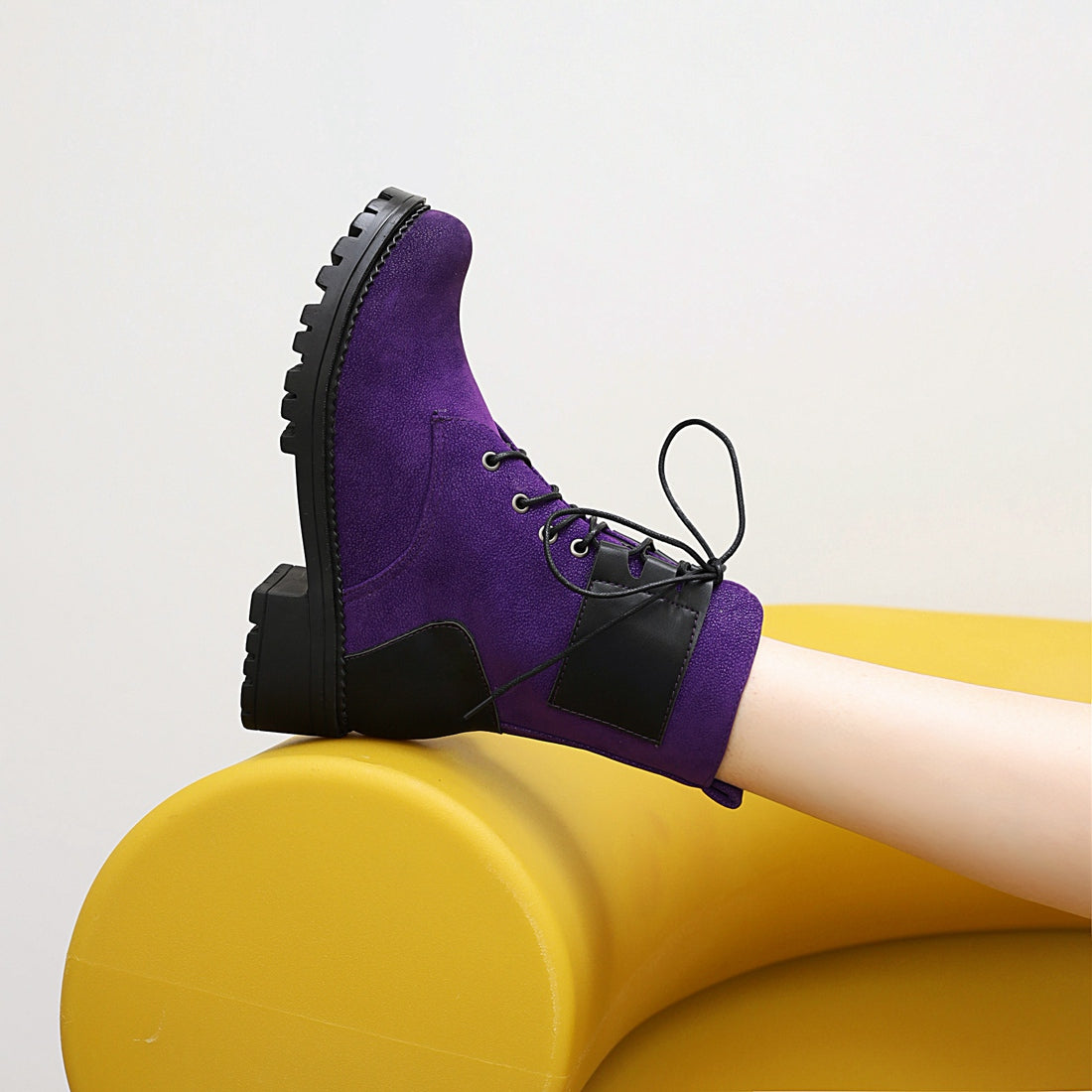 Bigsizeheels Colorblock retro fashion Martin boots - Purple freeshipping - bigsizeheel®-size5-size15 -All Plus Sizes Available!