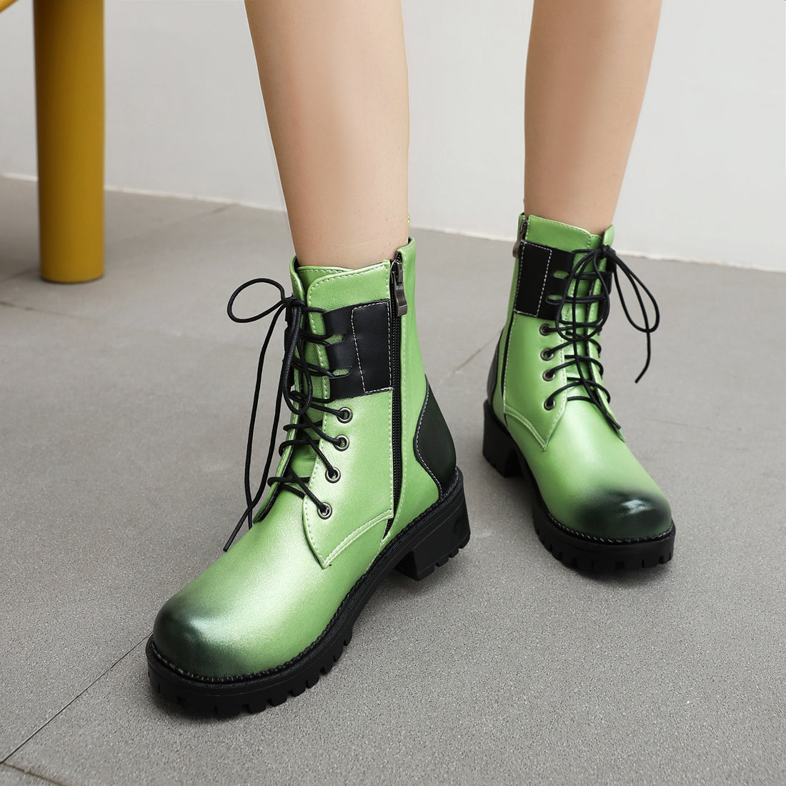 Bigsizeheels Colorblock retro fashion Martin boots - Green freeshipping - bigsizeheel®-size5-size15 -All Plus Sizes Available!