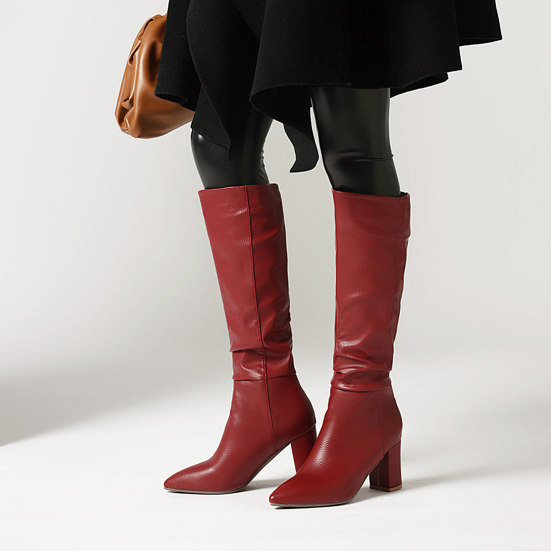 Bigsizeheels Pointed-toe boots with thick boots-Red freeshipping - bigsizeheel®-size5-size15 -All Plus Sizes Available!