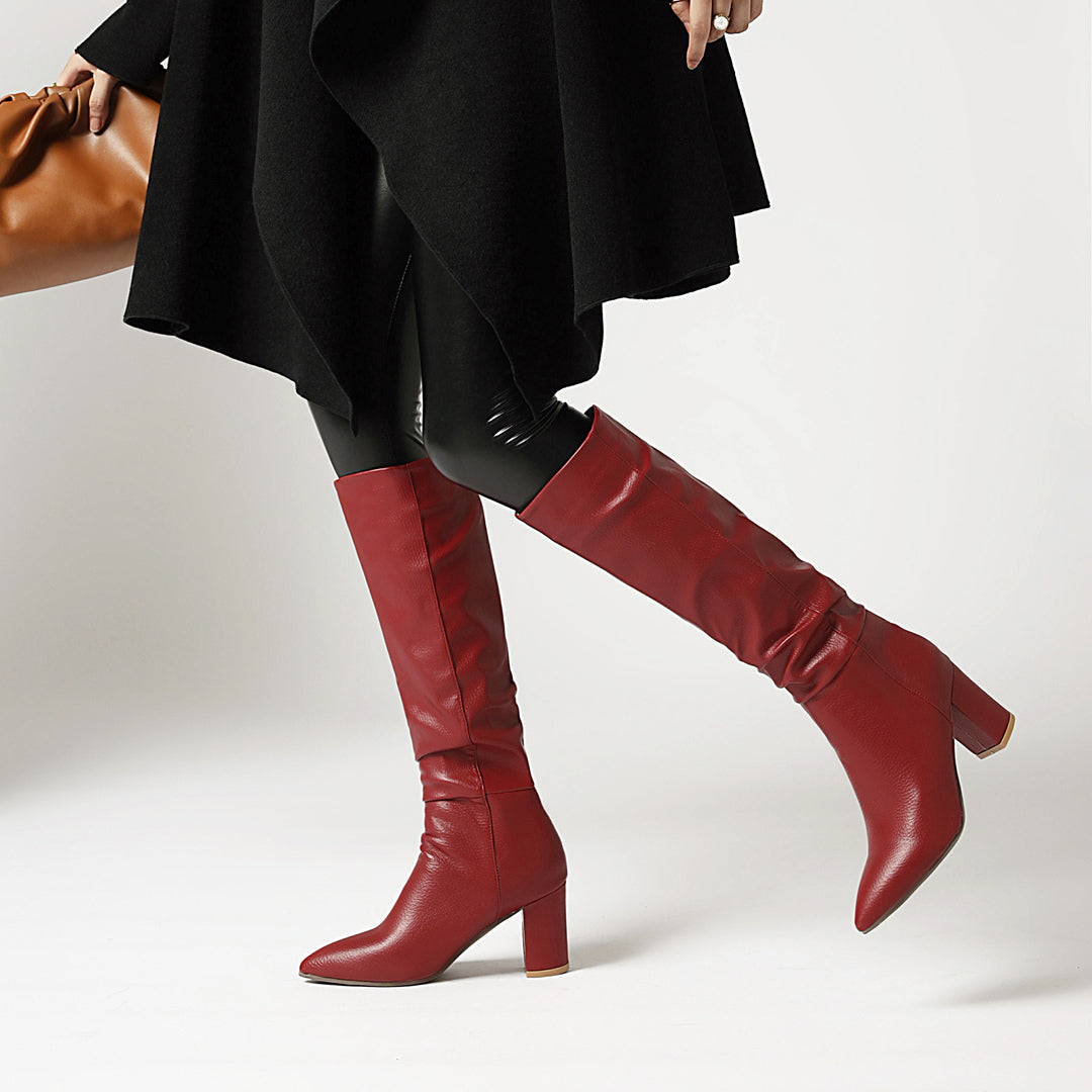 Bigsizeheels Pointed-toe boots with thick boots-Red freeshipping - bigsizeheel®-size5-size15 -All Plus Sizes Available!
